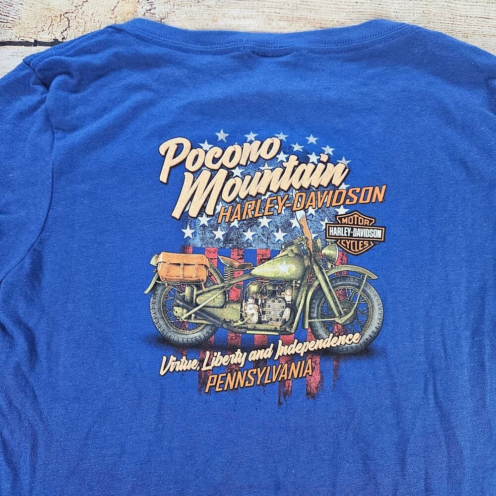 NEW Harley-Davidson Women's Blue M V-Neck Pocono Mountain Graphic T-Shirt